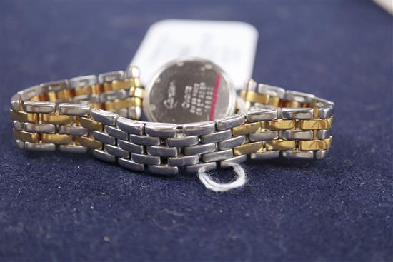 A ladys steel and gold Cartier Panthere Vendome quartz wrist watch, on Cartier steel and gold bracelet.